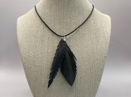 Recycled Bike innertube Feather Pendant necklace